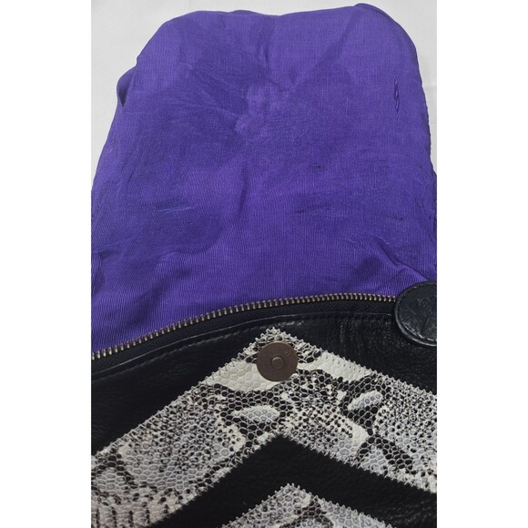 Helena De Natalio Leather Snake Foldover Clutch Bag Black White Chevron Pattern - Picture 11 of 13